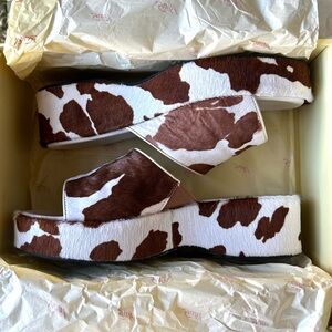 Lisa Says Gah Cow Print Dakota Platform Sandals
